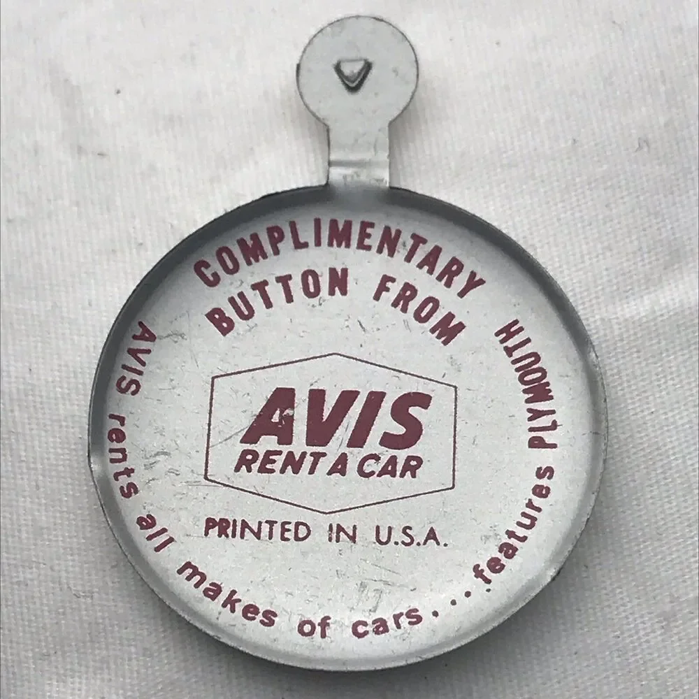 We Try Harder Vintage Pin Button Fold Over AVIS Rent A Car